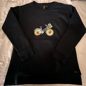 Black Mondetta Fleece Kangaroo Pocket Sweatshirt with Embroidered Bicycle Small